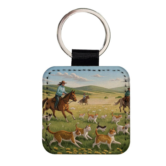 People Herding Cats Square Faux Leather Keychain