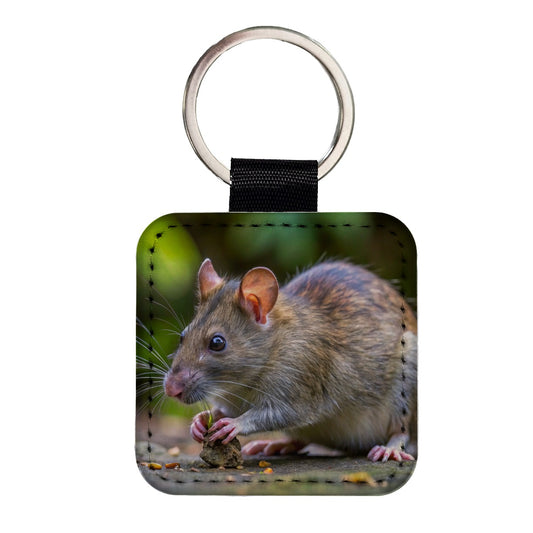 Pouch Rat Square Faux Leather Keychain