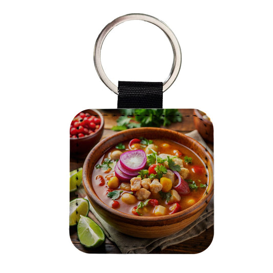 Pozole Posole Traditional Mexican Stew Square Faux Leather Keychain