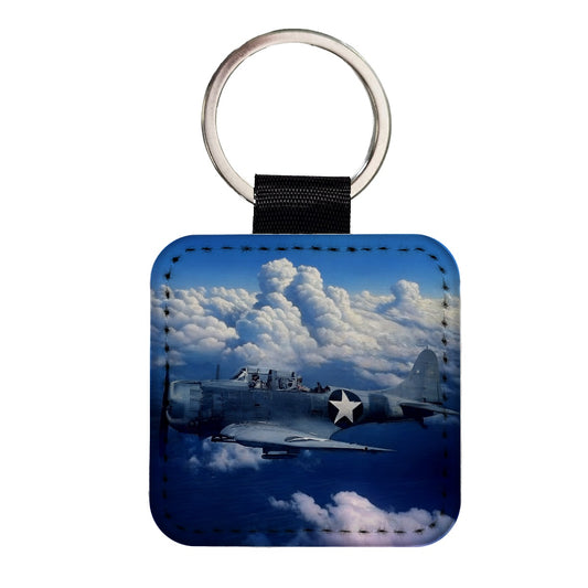 SBD Dauntless WWII United States Navy Dive Bomber Carrier Plane Square Faux Leather Keychain