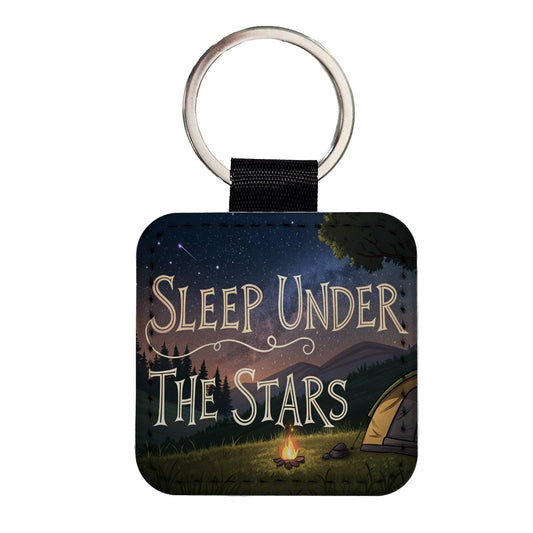 Sleep Under The Stars Camping Camper Square Faux Leather Keychain
