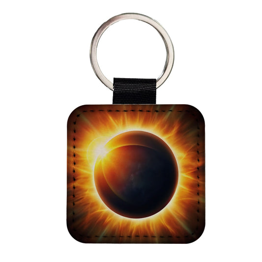 Solar Eclipse Square Faux Leather Keychain