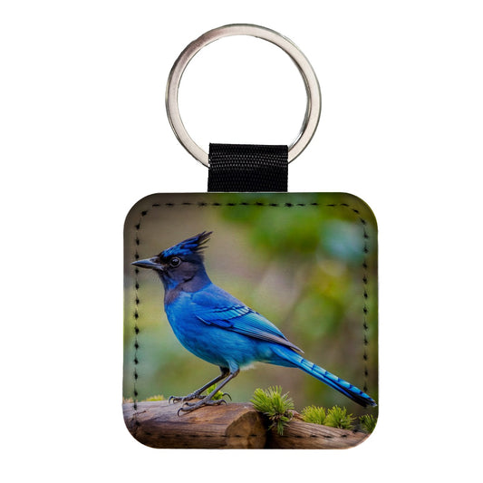 Stellar's Jay Backyard Bird Square Faux Leather Keychain