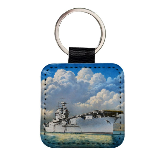 USS Yorktown Class Aircraft Carrier WWII US Navy Square Faux Leather Keychain