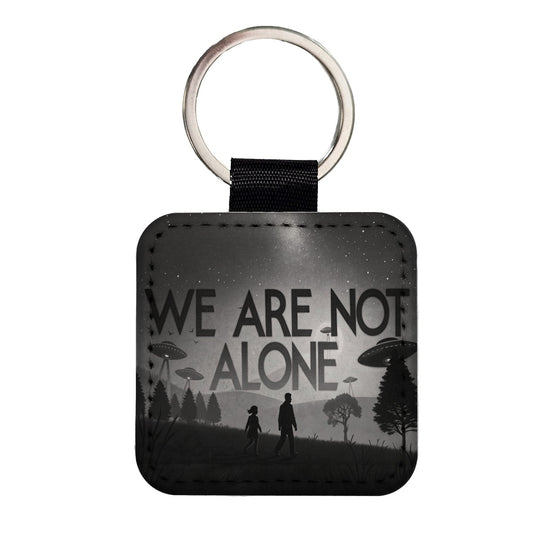 We Are Not Alone Retro Funny Alien Invasion Square Faux Leather Keychain
