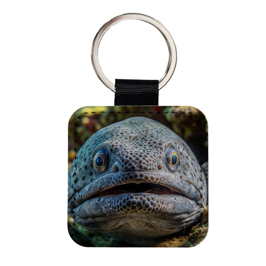 Wolf Eel Square Faux Leather Keychain