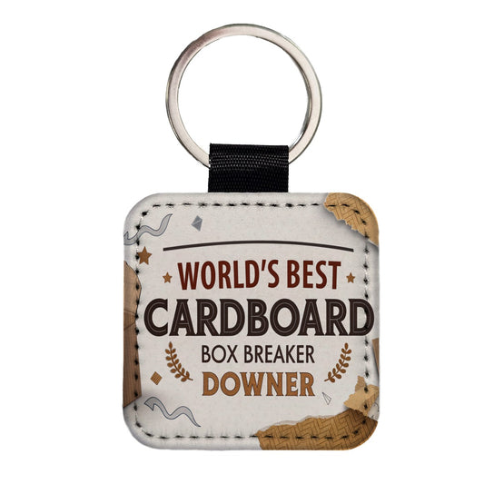 World's Best Cardboard Box Breaker Downer Funny Square Faux Leather Keychain