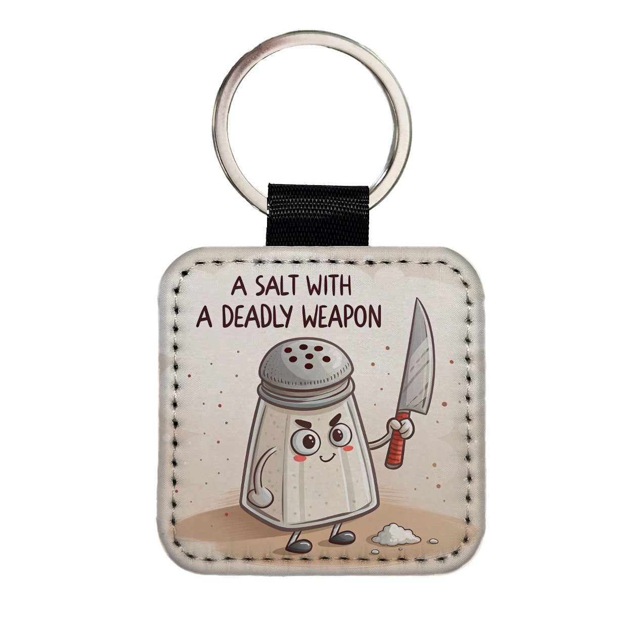 A Salt Shaker With A Deadly Weapon Funny Square Faux Leather Keychain