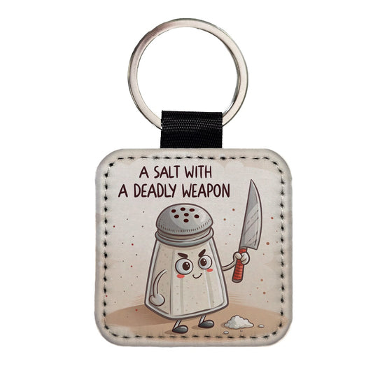 A Salt Shaker With A Deadly Weapon Funny Square Faux Leather Keychain