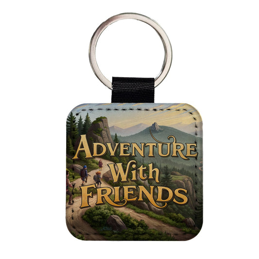 Adventure With Friends Hiking Hiker Square Faux Leather Keychain