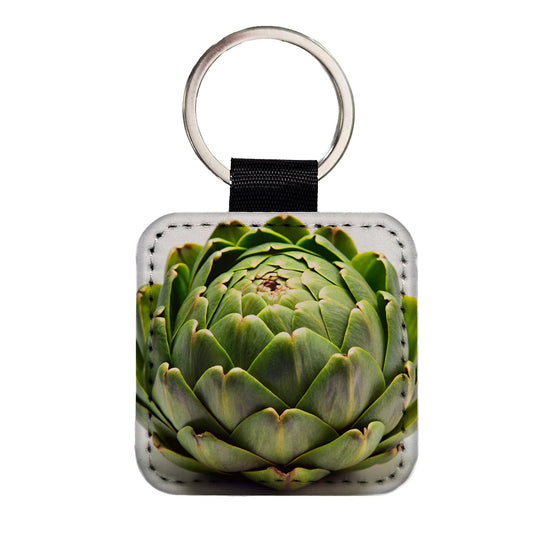 Artichoke Vegetable Photo Square Faux Leather Keychain