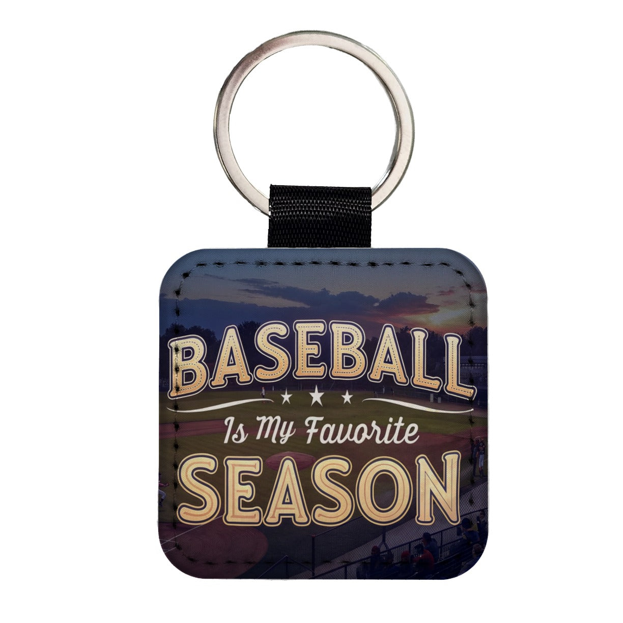 Baseball Is My Favorite Season Funny Square Faux Leather Keychain