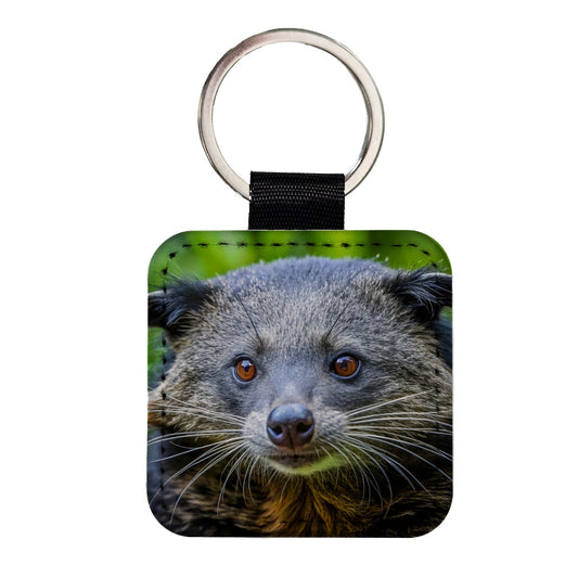 Binturong Bearcat Face Square Faux Leather Keychain