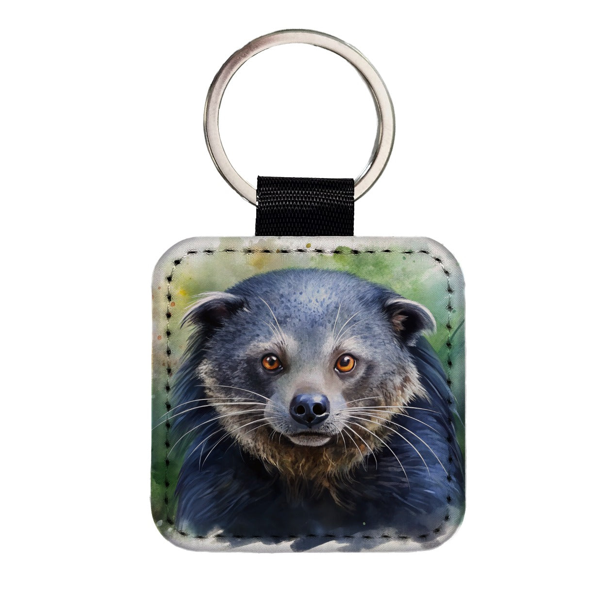Binturong Bearcat Watercolor Style Square Faux Leather Keychain