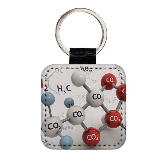 Chemistry Lab Molecules Fun Illustration Square Faux Leather Keychain