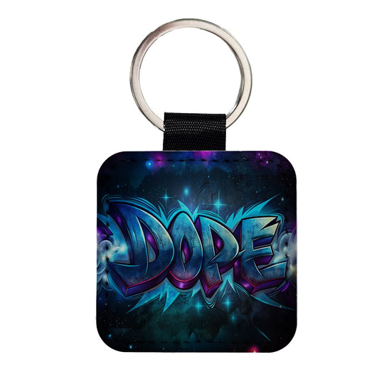 Dope Graffiti Square Faux Leather Keychain