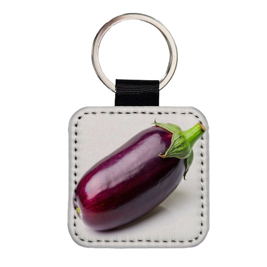 Eggplant Vegetable Photo Square Faux Leather Keychain