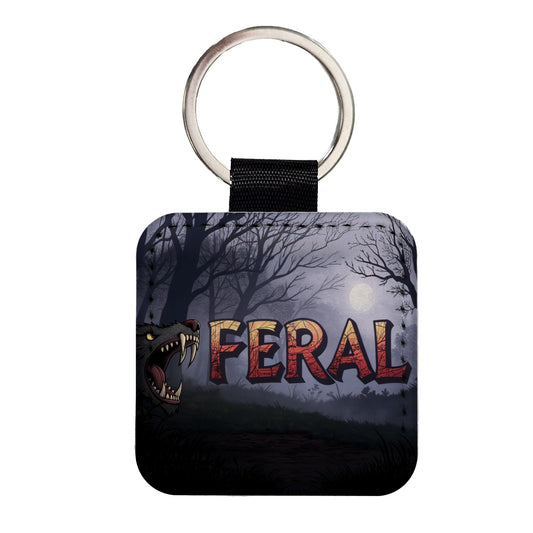 Feral Funny Animal Square Faux Leather Keychain