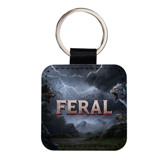 Feral Vicious Wolves Funny Square Faux Leather Keychain