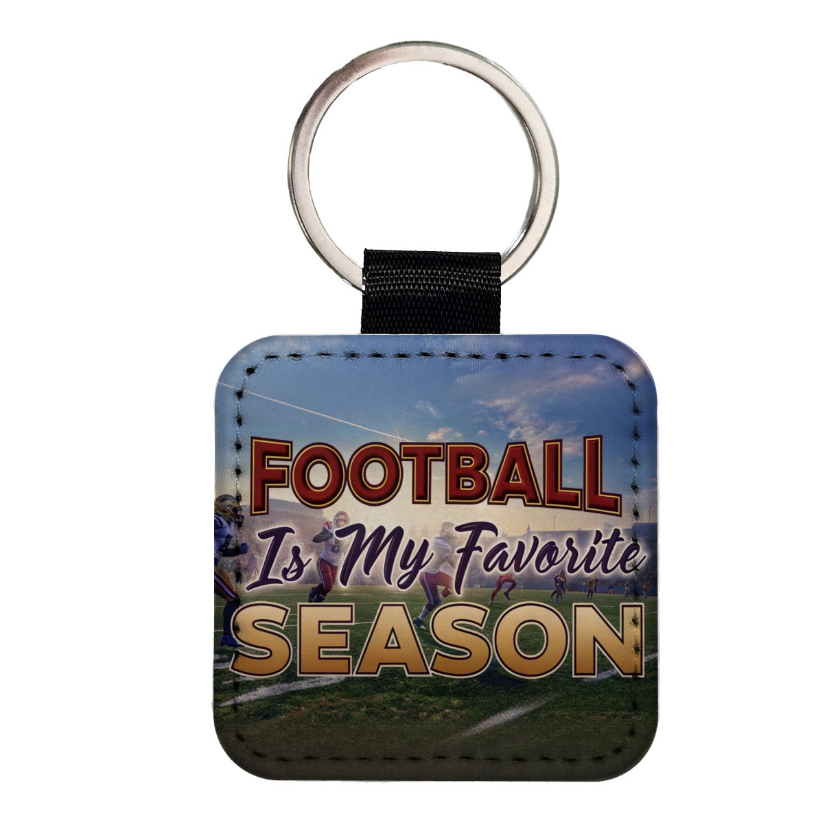 Football Is My Favorite Season Funny Square Faux Leather Keychain