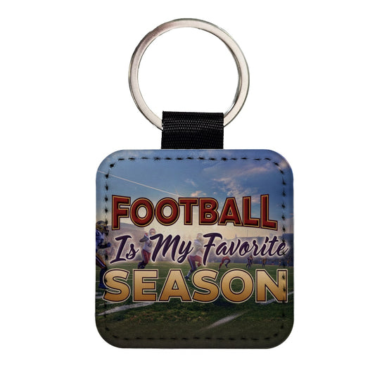 Football Is My Favorite Season Funny Square Faux Leather Keychain
