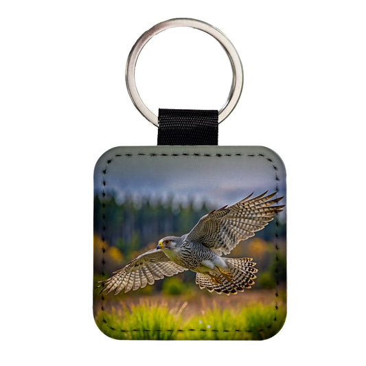 Gyrfalcon Raptor in Flight Square Faux Leather Keychain