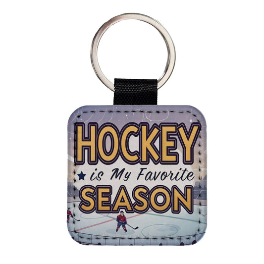 Hockey is My Favorite Season Funny Square Faux Leather Keychain