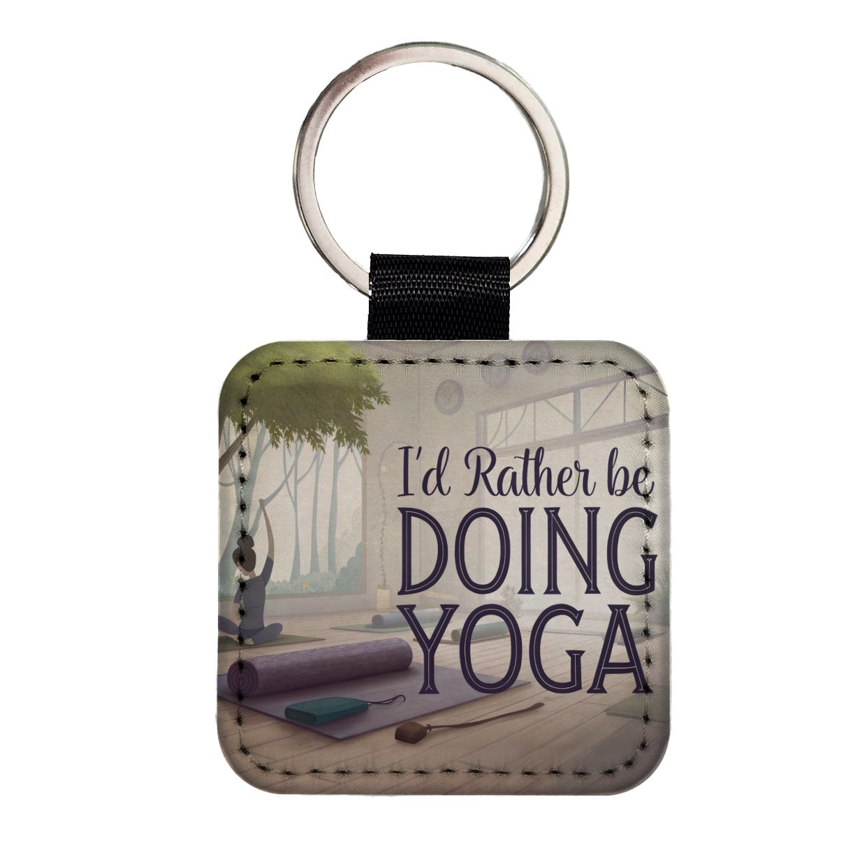I'd Rather Be Doing Yoga Square Faux Leather Keychain