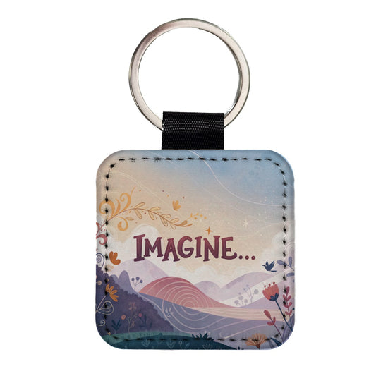 Imagine Inspirational Square Faux Leather Keychain