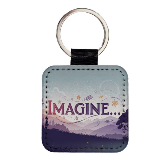 Imagine Pretty Purple Fantasy Square Faux Leather Keychain