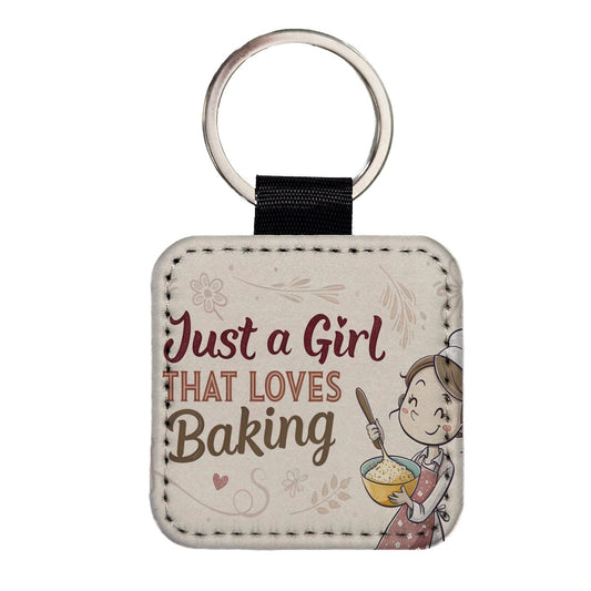 Just A Girl That Loves Baking Funny Square Faux Leather Keychain