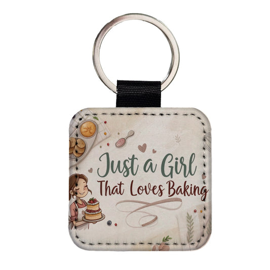 Just A Girl That Loves Baking Square Faux Leather Keychain