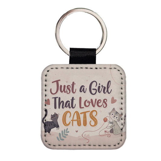 Just A Girl That Loves Cats Cute Square Faux Leather Keychain