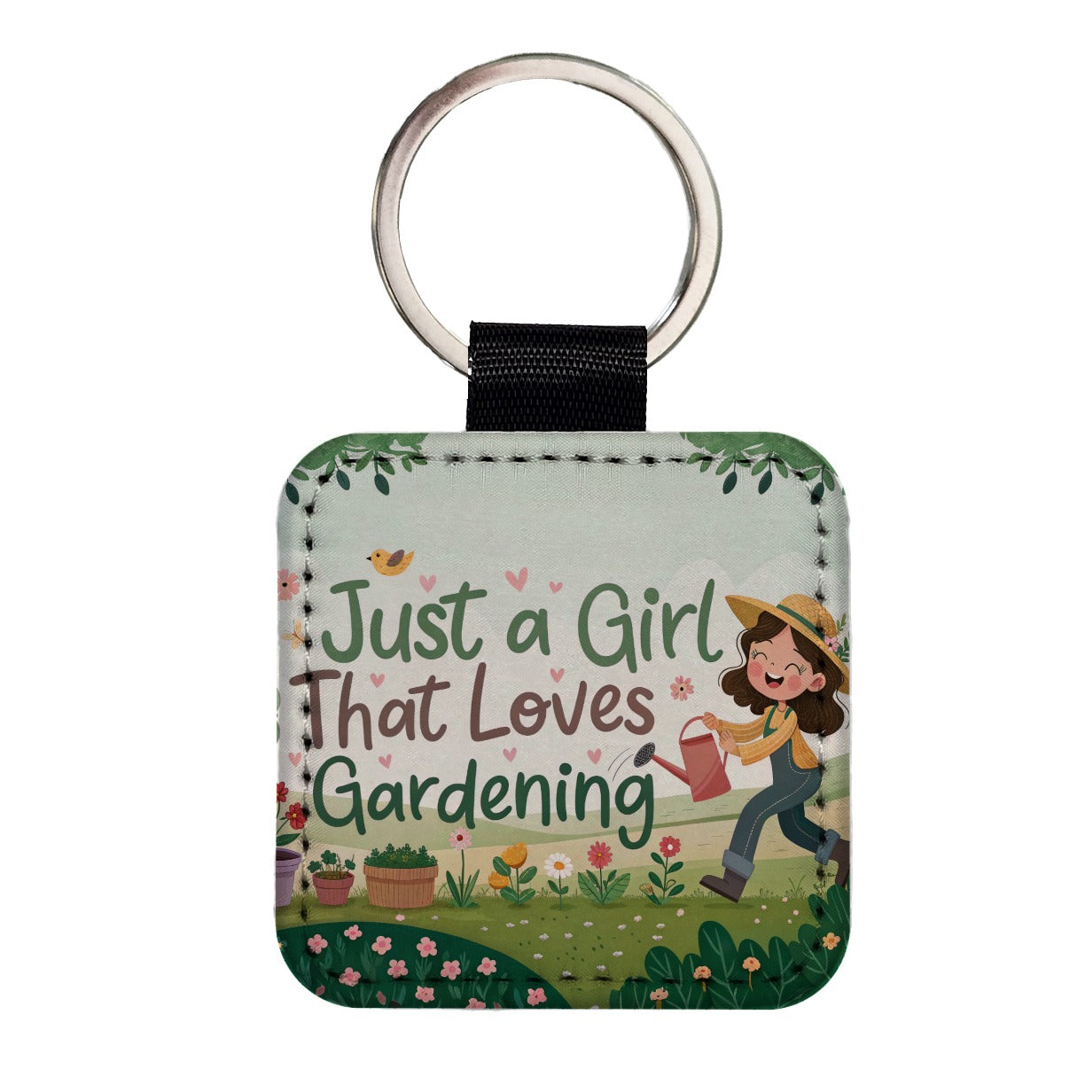 Just A Girl That Loves Gardening Cute Square Faux Leather Keychain