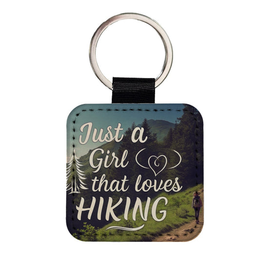 Just A Girl That Loves Hiking Adventure Square Faux Leather Keychain
