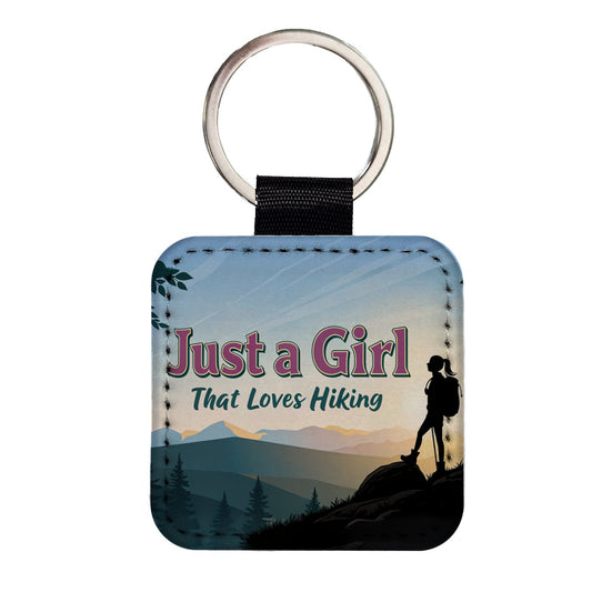 Just A Girl That Loves Hiking Funny Square Faux Leather Keychain