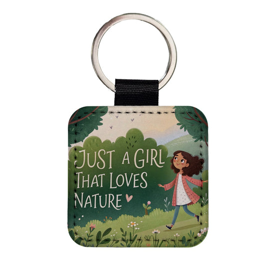 Just A Girl That Loves Nature Cute Square Faux Leather Keychain
