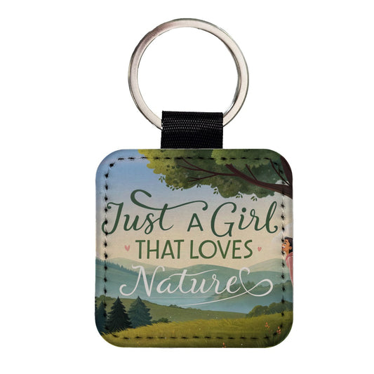 Just A Girl That Loves Nature Funny Square Faux Leather Keychain