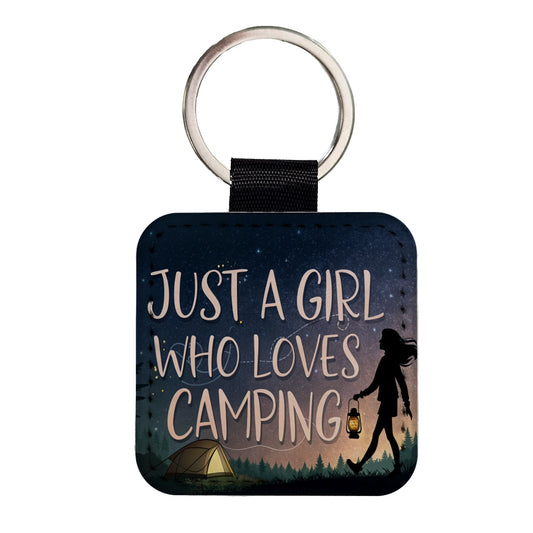 Just A Girl Who Loves Camping Funny Square Faux Leather Keychain