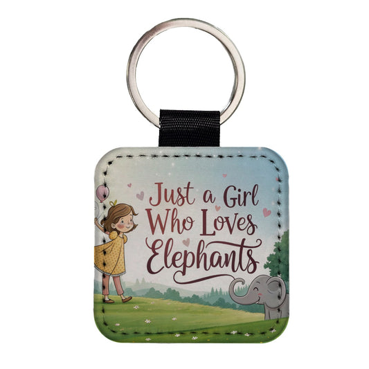 Just A Girl Who Loves Elephants Cute Square Faux Leather Keychain