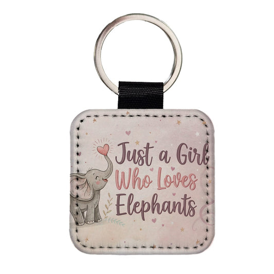 Just A Girl Who Loves Elephants Sweet Square Faux Leather Keychain