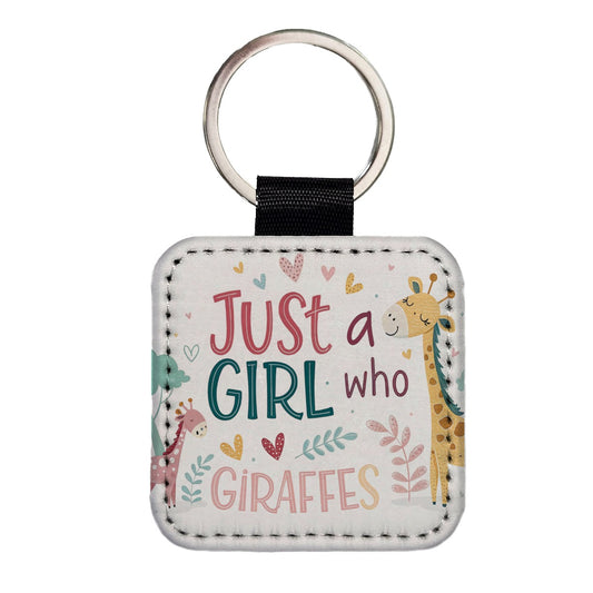 Just A Girl Who Loves Giraffes Cute Square Faux Leather Keychain