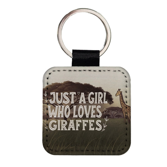 Just A Girl Who Loves Giraffes Square Faux Leather Keychain