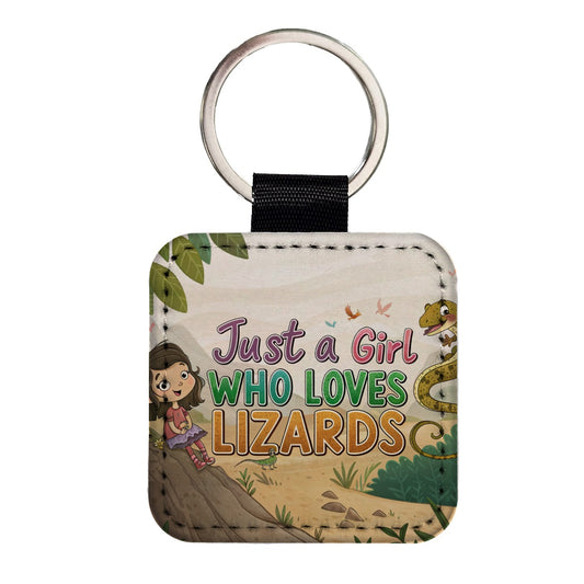 Just A Girl Who Loves Lizards Cute Square Faux Leather Keychain