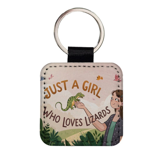 Just A Girl Who Loves Lizards Funny Square Faux Leather Keychain