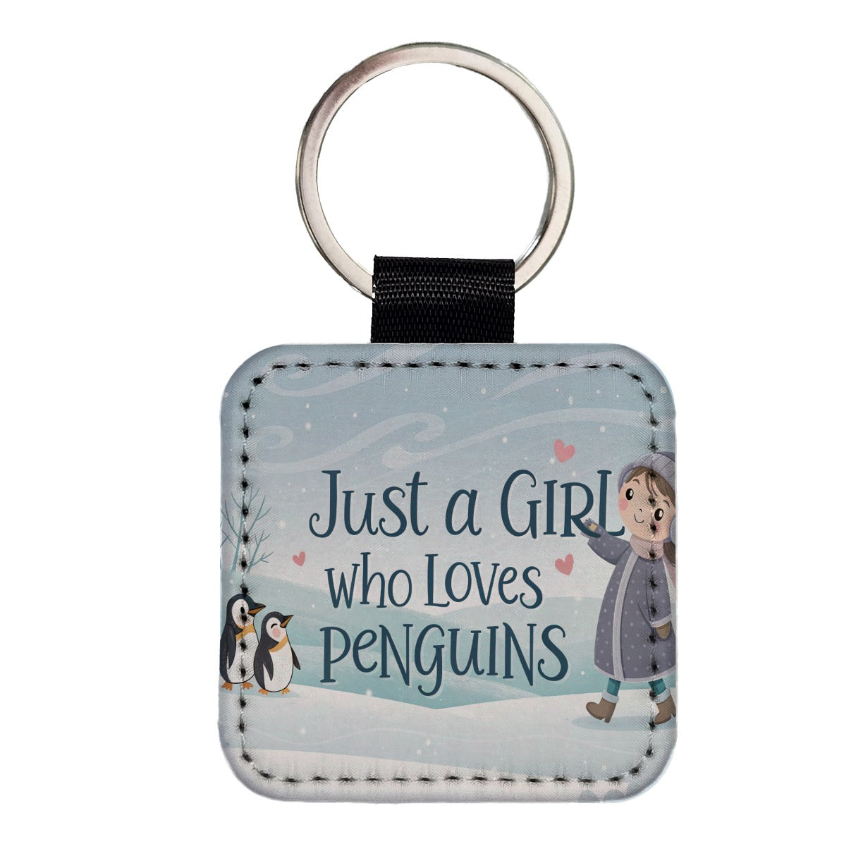 Just A Girl Who Loves Penguins Cute Square Faux Leather Keychain