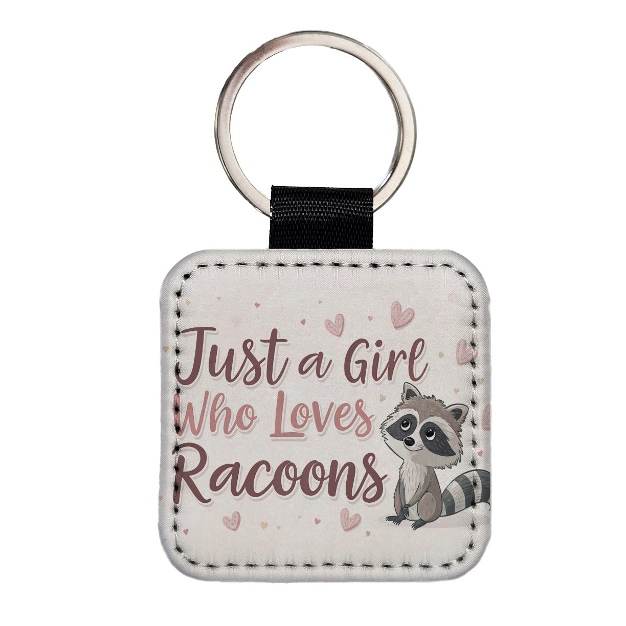 Just A Girl Who Loves Raccoons Cute Square Faux Leather Keychain