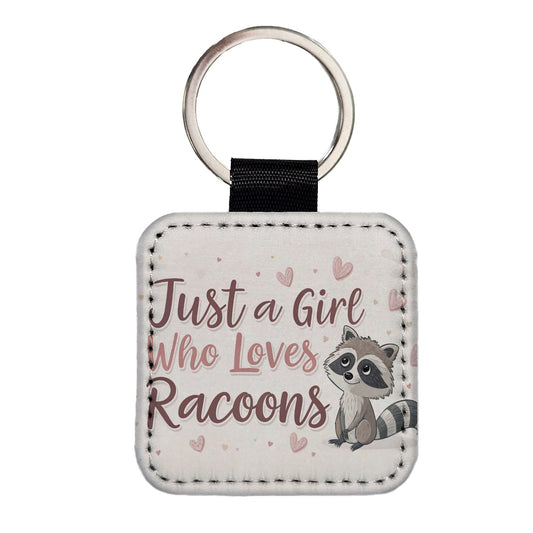 Just A Girl Who Loves Raccoons Cute Square Faux Leather Keychain