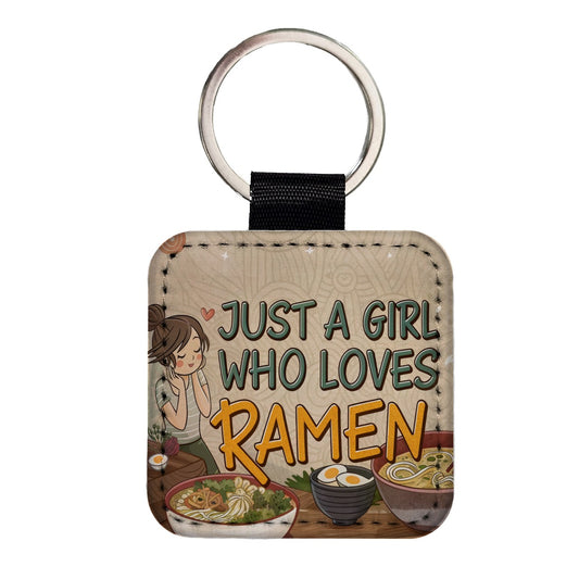 Just A Girl Who Loves Ramen Cute Square Faux Leather Keychain