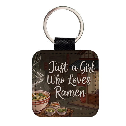 Just A Girl Who Loves Ramen Funny Square Faux Leather Keychain